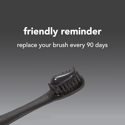 hello Charcoal Soft Toothbrush with Activated Charcoal from Sustainable Bamboo, BPA- Free, Made from Plant-Based Materials, 4 Pack