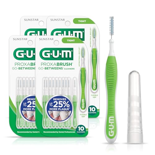 GUM Proxabrush Go-Betweens - Tight - Interdental Brushes - Soft Bristled Dental Picks for Plaque Removal Health - Safe for Braces & Dental Devices, 10 Count (Pack of 4)