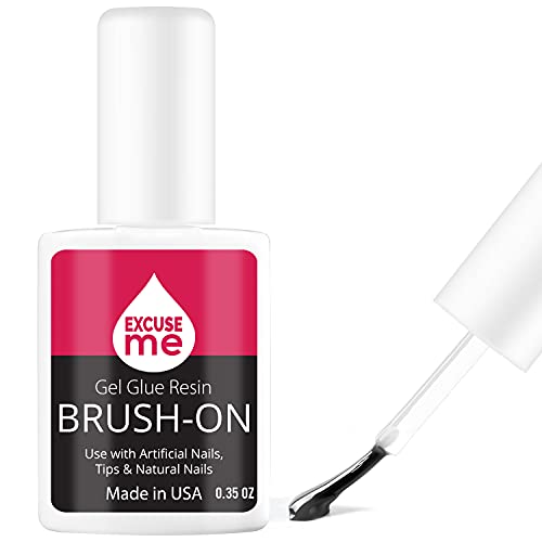 Excuse Me Brush On Gel Super Strong Nail Glue Adhesive for Repairs and Strengthening Natural Nails, Silk Wrap, Fiberglass, Rhinestones. Easy Application with a Brush 0.35 oz (2 Pieces)