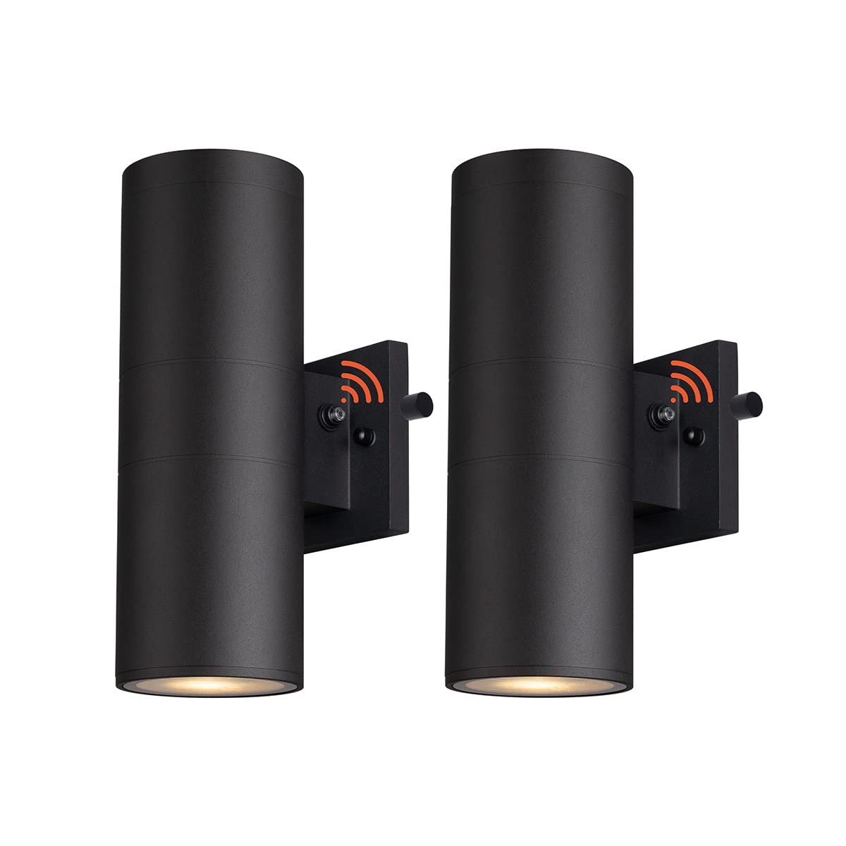 mirrea Modern Outdoor Porch Light Patio Light in 2 Lights Dusk to Dawn Photocell Sensor with Matte Black Aluminum Cylinder and Tempered Glass Cover Waterproof Wall Sconce 2 Pack
