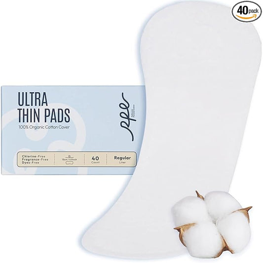 100% Organic Panty Liners for Women, Ultra Thin Cotton Cover, Regular Pantiliners, Light Absorbency, Unscented Barely There Pantie Liners, Individually Wrapped (Regular Liner, Size 1, 40ct)