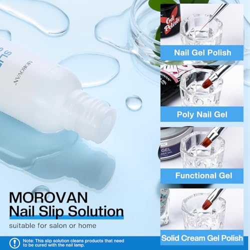 Morovan Poly Gel Slip Solution - 4oz Slip Solution for PolyGel Nails Anti-Stick Extension Gel Kit with Base Coat Top Coat Nail Cleaner Dual Nail Forms