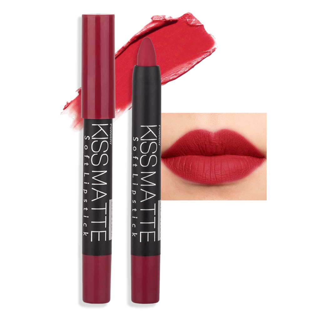 evpct DNM 1Pcs Red Matte Lipstick and Lip Crayon Liner Pencil Pen Set for Women Lip Stain Long Lasting Waterproof labiales mate magicos 24 horas originales pintalabios permanente 24 horas 13