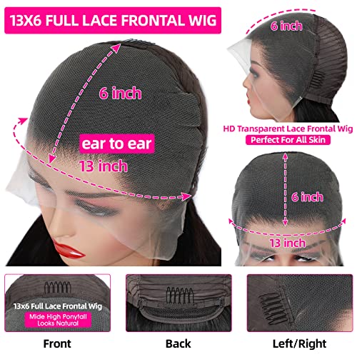Lemoda 13x6 Full Lace Frontal Wig 200% Density Straight Lace Front Wigs Human Hair HD Transparent Lace Wig Pre Plucked 14A Brazilian Virgin Human Hair Wigs for Women 26 Inch
