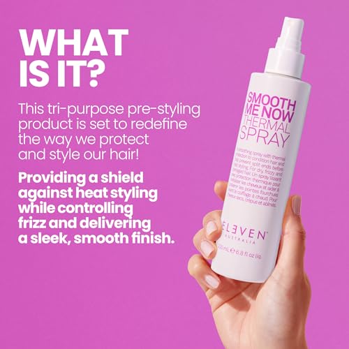 ELEVEN AUSTRALIA Smooth Me Now Thermal Spray - For Heat Protection, Anti-Frizz, Adds Shine & Softness, Lightweight Formula - 6.8 Fl Oz