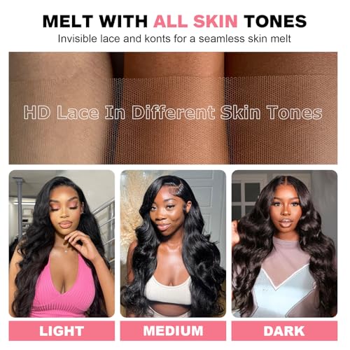 13X6 Body Wave Lace Front Wigs Human Hair 12A 250% Density 30 Inch Lace Frontal Wigs Human Hair Glueless HD Lace Front Wigs Human Hair pre Plucked with Baby Hair Natural Color