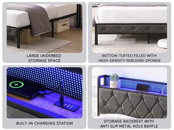 Milan Pacific Queen Bed Frame with Storage Headboard