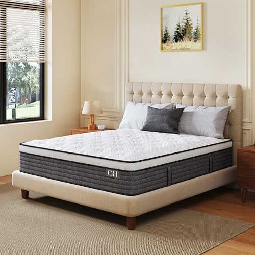 Queen Mattress, 12 Inch Queen Size Hybrid Mattresses in a Box , Medium Feel Foam and Individual Pocket Springs, Fiberglass Free Bed Mattress, Extra Edge Support, Pressure Relief, CertiPUR-US