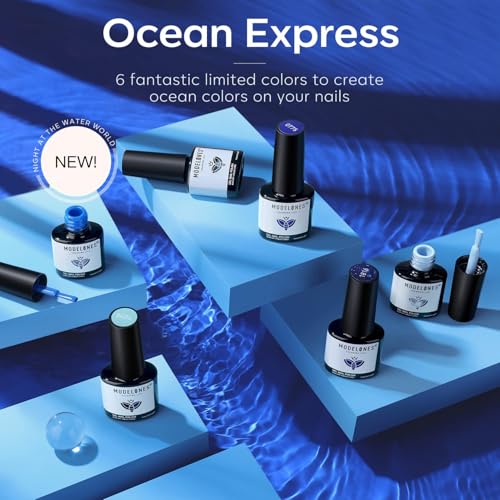 modelones Blue Gel Nail Polish Set 6 Colors, Royal Blue Sky Blue Glitter Navy Blue Nail Gel Polish Kit Light to Dark Shades Soak Off Pastel Spring Nail Art Gel Salon DIY Manicure Gift for Women Girl