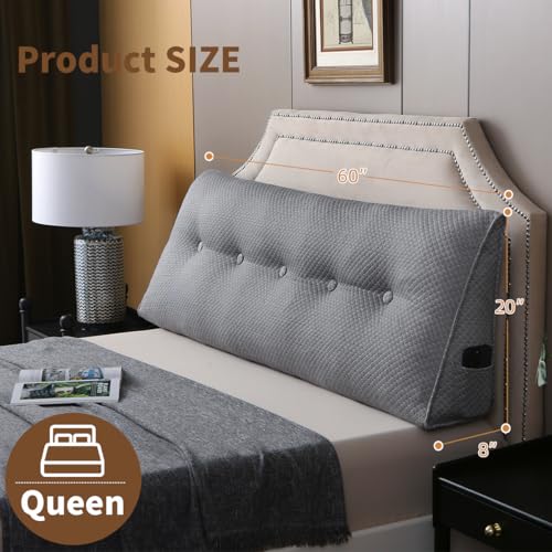 ZTVZTV Wedge Headboard Pillow for Bed, Queen Dorm Headboard Pillow Support for Sitting Up, Reading, Relaxing, Bolster Pillow with Removable Washable Cover, Gray