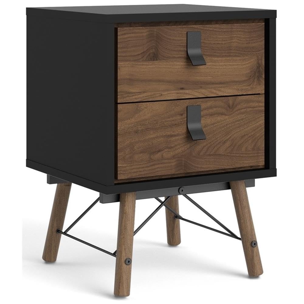 Tvilum Ry 2 Drawer Nightstand, Black Matte and Walnut