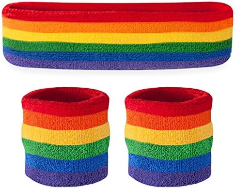 Suddora Striped Sweatband Set, Moisture Wicking 2 Wristbands and 1 Headband, Breathable Athletic Sweat Bands for Sports, Costumes & Cosplay, Matching Bands to Wear with Jersey