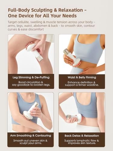 Lymphatic Drainage Massager & Anti Cellulite Massage Tool, Reduce Stretch Marks & Cellulite, for Legs, Arms & Belly, Body Sculpting Machine with Microcurrent, Light, Heat & Vibration,White