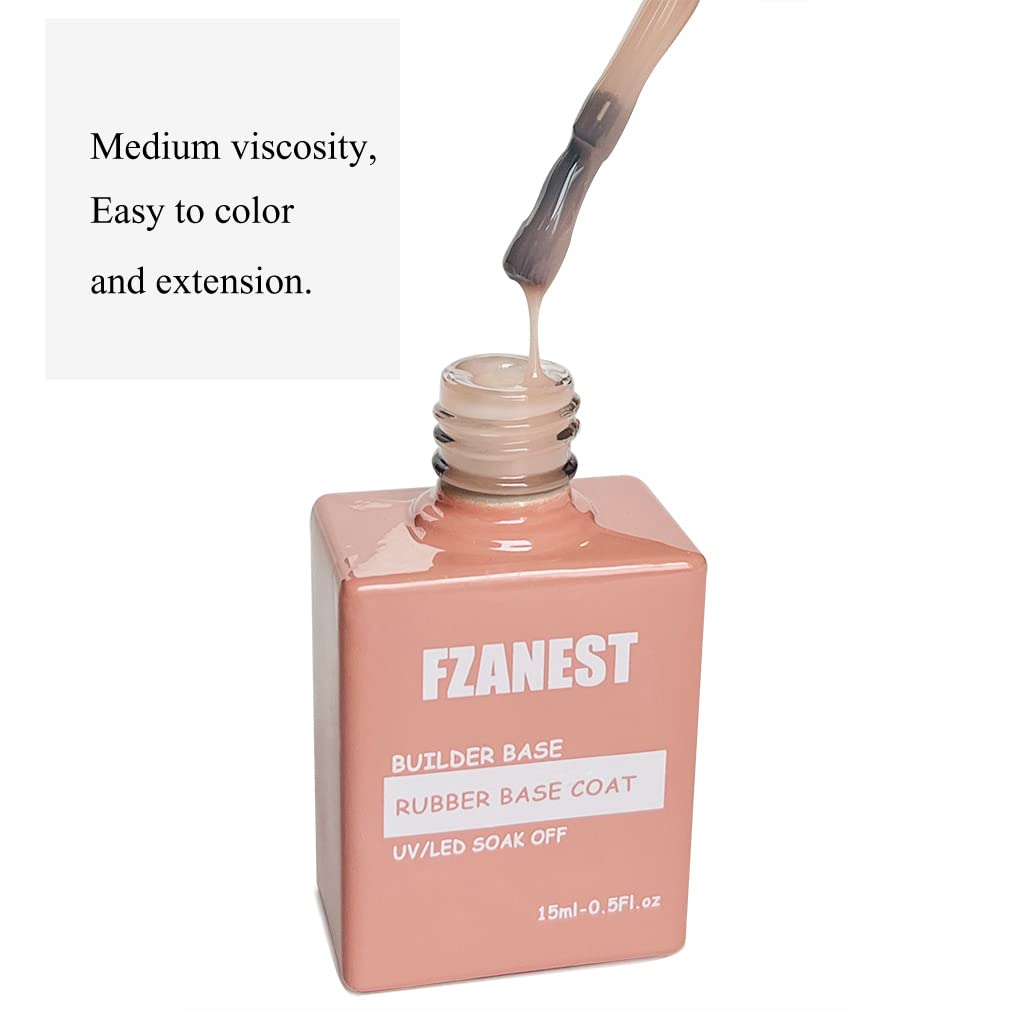 FZANEST Natural Nude Builder Gel For Nails, 15ml Rubber Builder Base Jelly Color Gel Polish Rubber Base Coat Nail Extension Soak Off French Manicure