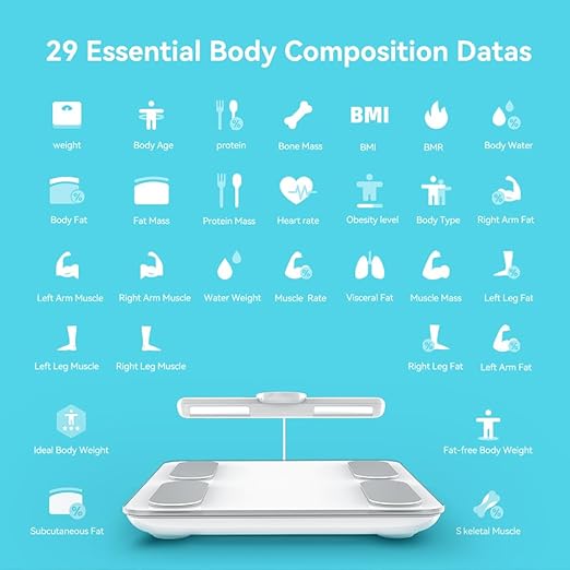 Fitdays Smart Body Fat Scale | Advanced 8-Electrode Technology for BMI/20+ Body Metrics | Full-Color LED & High Precision | Bathroom Weight Scale for Fitness/Weight Loss | (FG2305ULB-White)