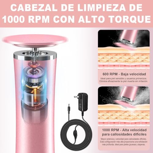10-in-1 Electric Foot Callus Remover, Adjustable Speed Electric Callus Remover for Feet with 60 Sanding Pads, Foot Callus Remover, Heel Scraper for Cracked Heels (Rose Pink)