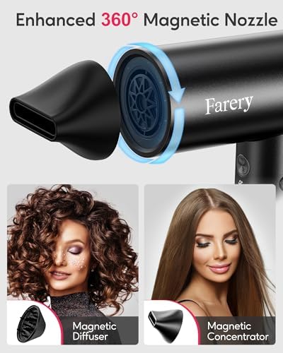 H8 Ionic Hair Dryer with Diffuser – 110,000 RPM for Ultra-Fast Drying, 1400W Powerful Heat, Negative Ion Technology for Frizz Controll, 4 Heat & 4 Speed Settings, Magnetic Nozzle, HD Display