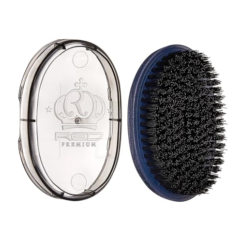 Red by Kiss Premium Pocket Wave Brush Hard – Bow Wow Curved Palm Brush for 360 Waves, High Density Hard Bristles for Coarse or Long Hair, Travel Cover, Ideal for Wolfing & Durag Use
