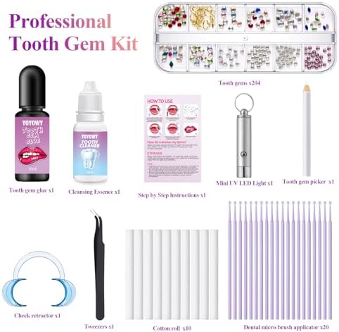 YOYOWY Tooth Gem Kit,Teeth Jewelry Kit with Glue and Light,Tooth Gems Kit for Teeth,Professional DIY Tooth Gem Kit,Fashionable Crystal for Teeth Sweet Smile Gems