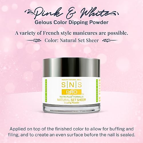 SNS Nail Dip Powder, Gelous Color Dipping Powder - Natural Set Sheer (Natural/Nudes, Sheer), PWNSS02 - Long-Lasting Acrylic Nail Color & Polish Lasts 14 Days - Odor-Free & No UV Lamp - 2 Oz