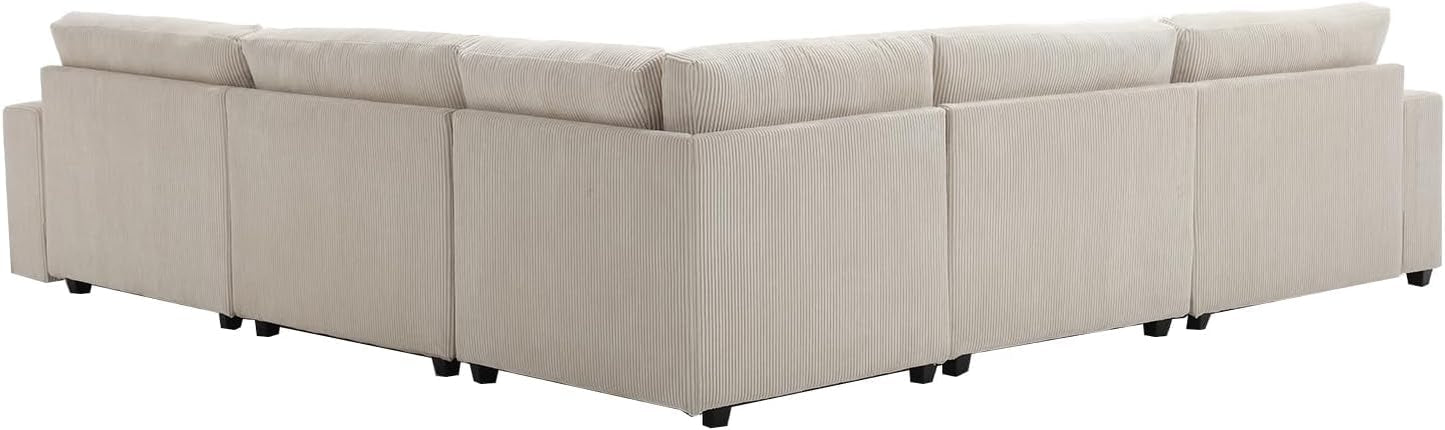 Makkki 148'' Oversized L-Shaped Corner Sofa Couches, Large Convertible Modular Sectional Sofa, Extra Deep Oversized 5 Seat Set with Chaise&Storage Cabinet for A Cozy Living Room, White