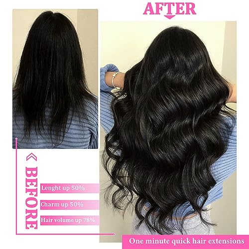 Clip in Hair Extensions Real Human Hair Clip in Extensions Black Women Remy Invisible Natural Straight Seamless 8pcs Double Weft #1B 16 Inch 2.8oz/80g