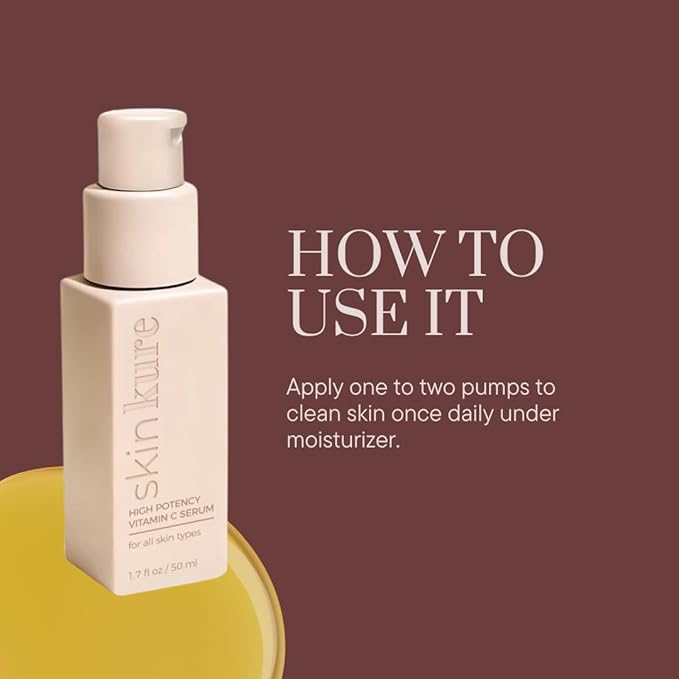 Skinkure High Potency Vitamin C Serum | Anti Aging Facial Serum with Vitamin C | Supports Collagen, Reduces Dark Spots & Fine Lines | Clean, Fragrance-Free & Cruelty Free Formula | 1.7 Fl Oz