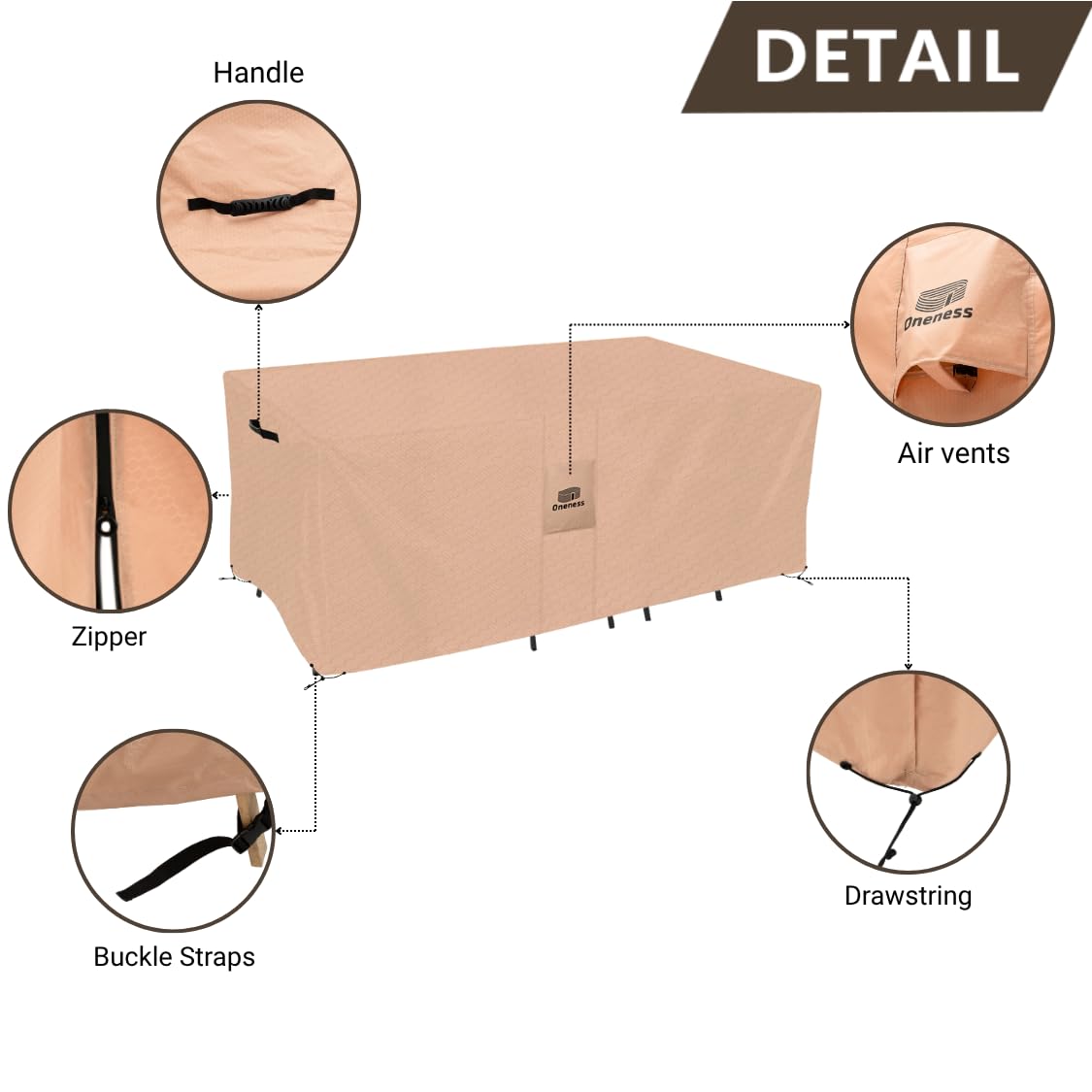 ONENESS Heavy Duty Square Rectangular Patio Table Cover - 74" W x 47" D x 29" H Waterproof Patio Furniture Cover, UV-Resistant Outdoor Dining Table Protector
