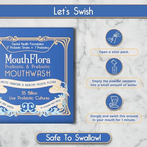 Probiotic & Prebiotic Mouthwash | Dental Health Formulation | 17 Probiotic Strains + 7 Prebiotics | 35 Billion CFUs | Concentrated Powder Formulation | 30 Pack