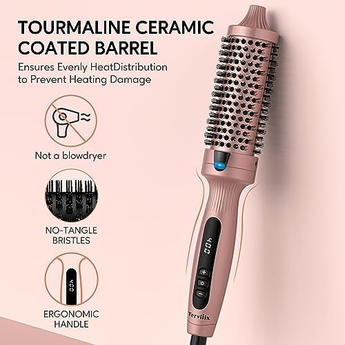 Terviiix Thermal Brush Get Voluminous Style, Quick Heating Hot Brush, Ceramic Tourmaline Ionic Heated Curling Iron, Digital Display 9 Temperatures Curling Wand, Dual Voltage, 1.5 Inch