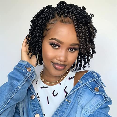 Passion Twist Hair 6 Inch 7 Packs Pre-twisted Short Passion Crochet Twist Hair Pre-Looped Crochet Passion Twist Soft Braids,1B(Natural Black)