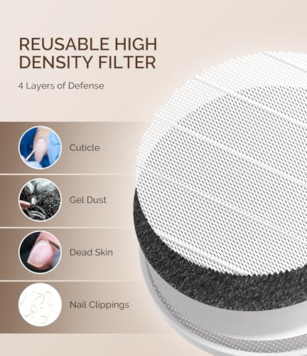 MelodySusie Cordless Nail Dust Collector,Compact Vacuum Fan Rechargeable Dust Collector with Reusable Filter,SProR Powerful Dust Suction Machine for Acrylic Gel Polish Manicure Pedicure at Salon&Home
