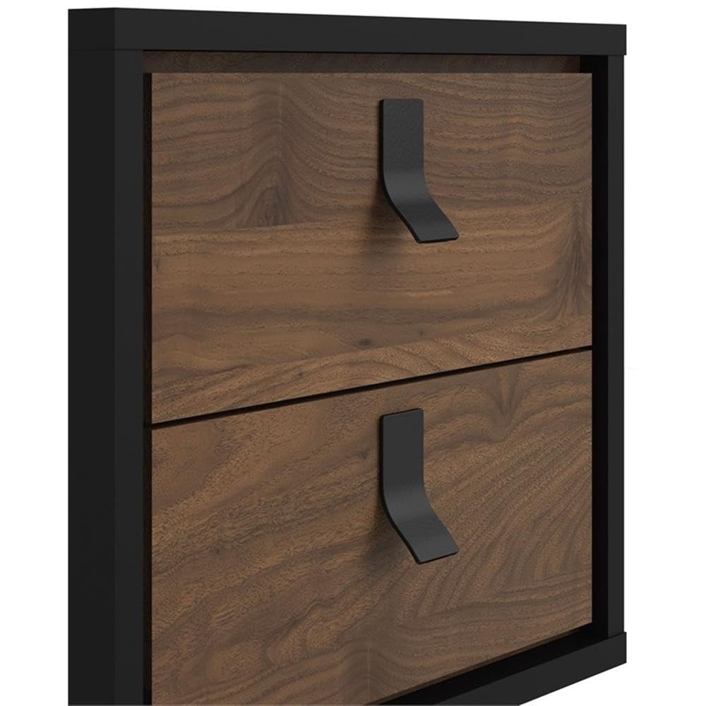 Tvilum Ry 2 Drawer Nightstand, Black Matte and Walnut
