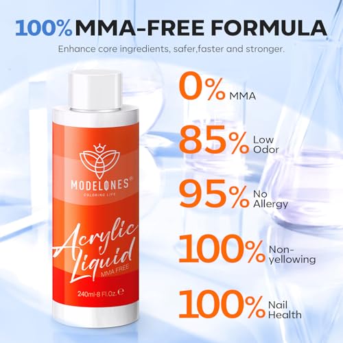 Modelones 8 oz Monomer - Professional Monomer Acrylic Nail Liquid - 240ml Acrylic Monomer Liquid for Acrylic Powder, Acrylic Nails Extension - MMA Free, Non-Yellowing