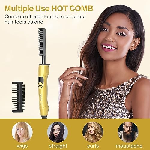 Electric Hot Comb Titanium Anti-Scald Straightening Comb for Wigs, Pressing Combs for Black Women Hair, Fast Heating Straightening and Styling for All Hair Types