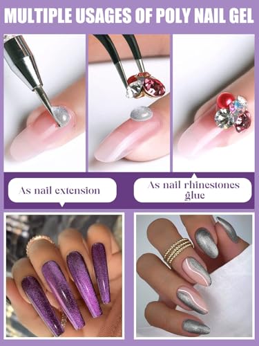 Poly Gel Nail Colors Kit EBANKU Poly Nails Extension Gel Cat Eye Glitter 6 Colors Nail Builder Gel Professional Nail Enhancement Kit for Women Popular Nail Art DIY Salon at Home
