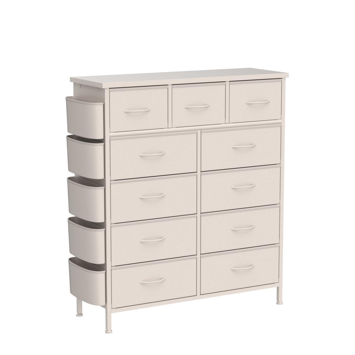 LIVEHOM 11 Drawer Fabric Storage Dresser for Bedroom Organization, Chest of Drawers with Deep Shelves, Side Pockets & Hooks, Sturdy Steel Frame & Wood Top, Baby/Kids Closet Organizer Unit