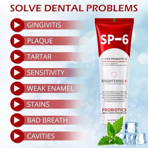 SP-6 Probiotics Whitening Toothpaste - Probiotics for Teeth Whitening and Gum Health - Enamel-Safe, Fluoride-Free, Double Mint Flavor,Fresh Breath (3)