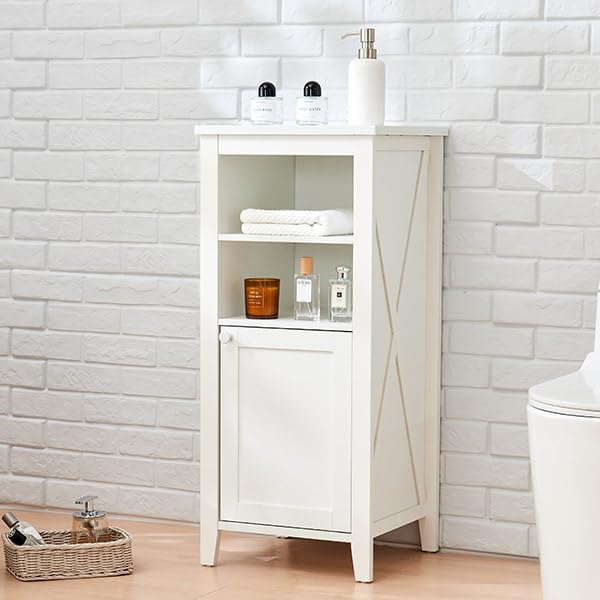 IGERJWE 35.4'' Tall Bathroom Floor Cabinet with Four Shelves, Bathroom Organizer with Adjustable Shelf, Storage Cabinet for Living Room, White