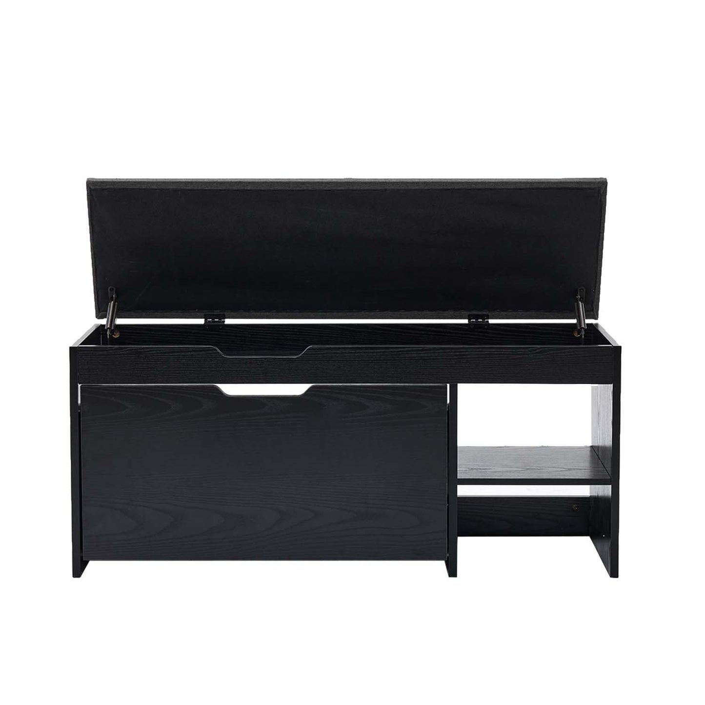 Shoe Storage Bench with Flip Drawers & Lift Top Storage Box, Entryway Bench with Seat Cushion, 3-Tier Short Shoe Cabinet with Adjustable Shelves for Entryway, Hallway, Living Room, Mudroom, Black