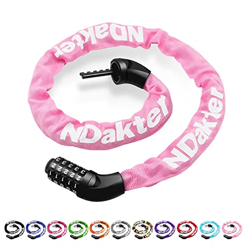 NDakter Bike Chain Lock, 5 Digit Combination Heavy Duty Anti Theft Bicycle Chain Lock, 3.2/4.27 Feet Long Security Resettable Bike Locks for Bike, Bicycle, Scooter, Motorcycle, Door, Gate, Fence