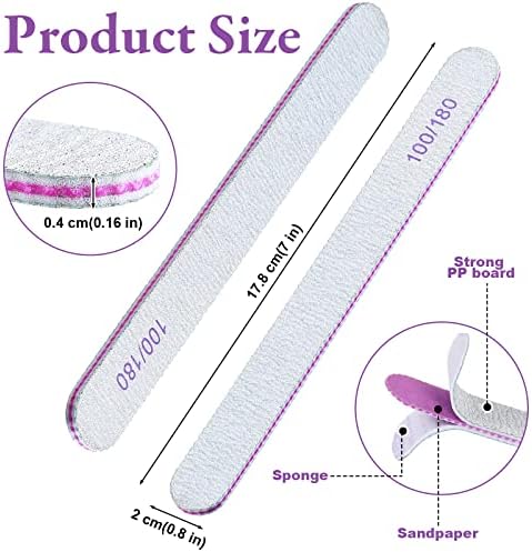 200 Pcs Nail Files 100/180 Grit Double Sides Emery Boards Reusable Nail Files for Acrylic Fingernails Professional Manicure Tools for Natural Acrylic Fingernail Home and Salon Supplies