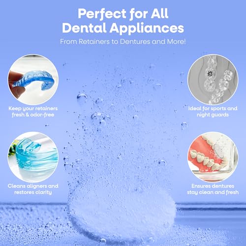 Dr. Taylor’s Retainer Cleaner Tablets for Aligners & Dentures - Effectively Removes Stains, Plaque, and Odor - Mouth & Night Guards Cleaner with Refreshing Mint Flavor - 120 Tablets