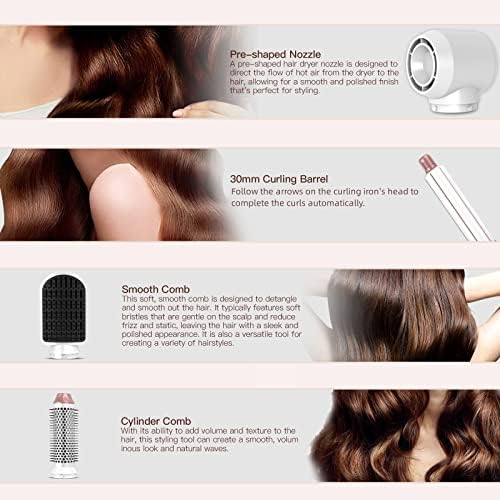 5 in 1 Hair Air Styler, Ionic Hair Dryer Brush Hot-Air Curlers, Multi Hair Styler, Blow Dryer for Fast Drying Straightening Volumizing Curling Styling (Pink)