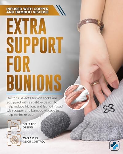 Doctor's Select 2 Pairs Bunion Socks for Women and Men - Copper & Bamboo Viscose infused Bunion Relief Socks | Toe Separator