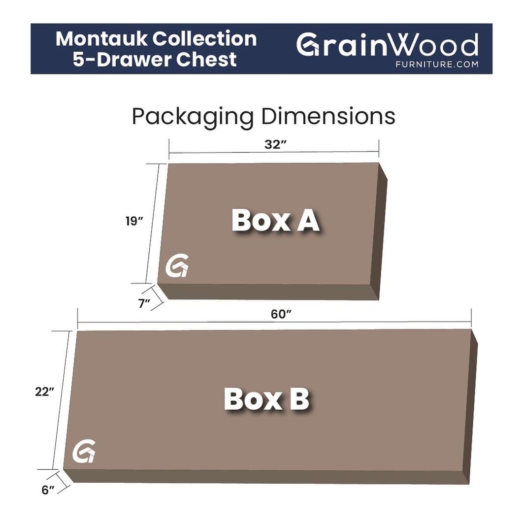 Grain Wood Furniture Montauk 5-Drawer Chest, Solid Wood with a Rustic Grey Finish