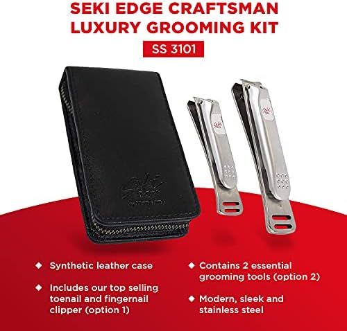 Seki Edge Craftsman Luxury 2-Piece Grooming Kit (SS-3101) - 2 Piece Luxury Premium Nail Clipper Set Includes Pair of Stainless Steel Fingernail Clippers & Toenail Clippers in Synthetic Leather Case