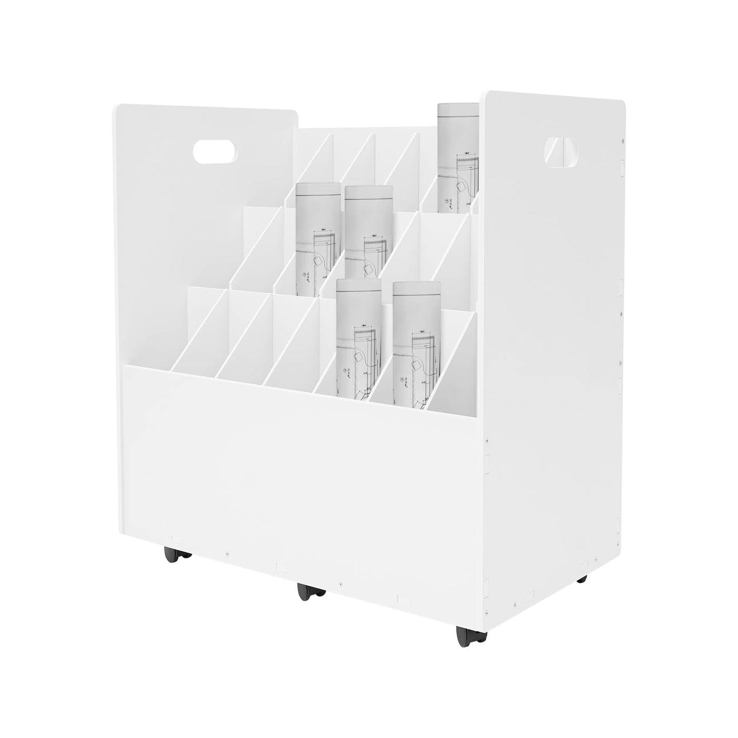 KJNHhugH Blue Print Storage Organizer, 21 Slots Mobile Roll File Cart Blueprint Cabinet with Wheels File Storage Rack Roll Document Holder for Office and Home (White)