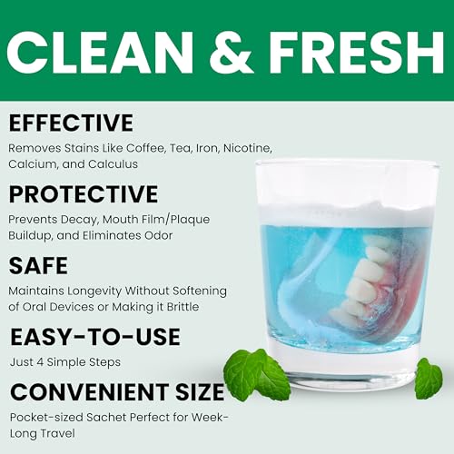 Pro Tech Retainer Cleaner - 180-220 Cleanings (0.17 Per Cleaning) 22 Pack/6 Month Supply - For Clear Aligners, Dentures, Retainers, Mouth Guards & Night Guards - Cleaning Crystals, Mint