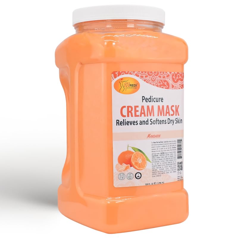 SPA REDI - Body and Foot Cream Mask, Mandarin, 128 Oz - Pedicure Massage for Tired Feet and Body, Hydrating, Fresh Skin - Infused with Hyaluronic Acid, Amino Acids, Panthenol, Comfrey Extract